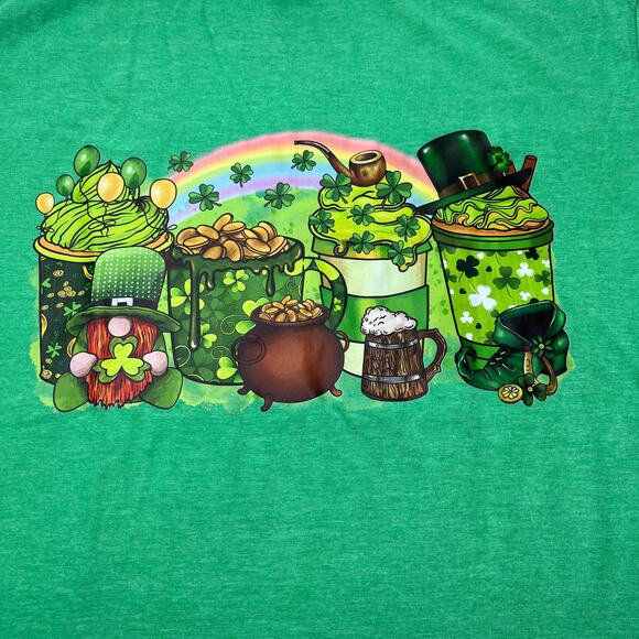 St. Patty's Day Coffee and Gnomes Green Tee Large - Picture 1 of 6